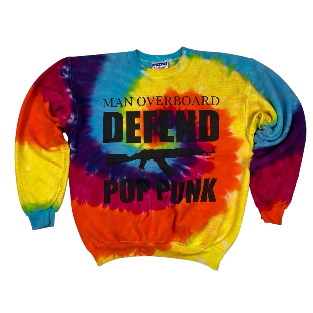 Y2K Man Overboard Band Defend Pop Punk Tie Dye Crew Neck Sweatshirt Hanes - Picture 2 of 16